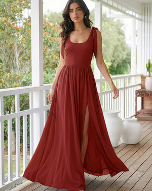 Chiffon A Line Square Neck Long Bridesmaid Dresses