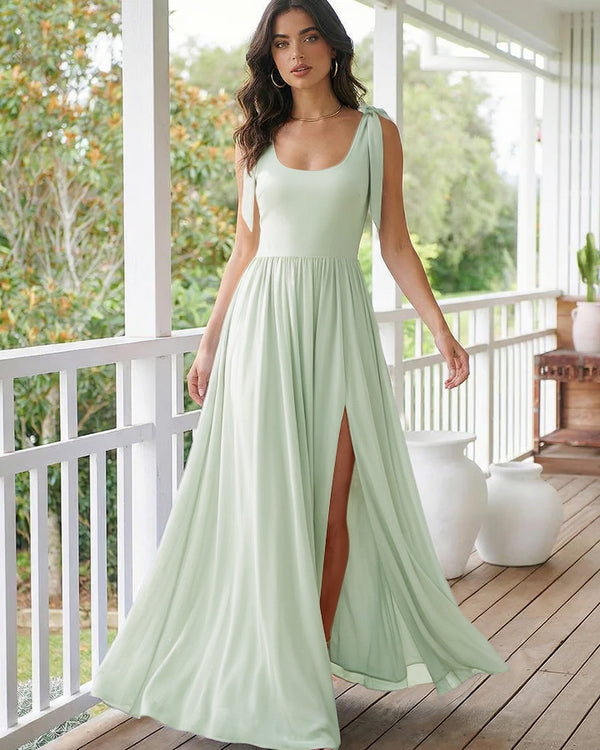Chiffon A Line Square Neck Long Bridesmaid Dresses