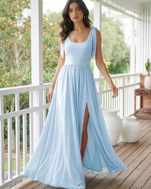 Chiffon A Line Square Neck Long Bridesmaid Dresses