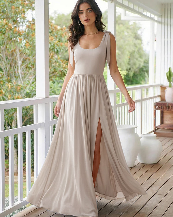 Chiffon A Line Square Neck Long Bridesmaid Dresses