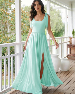 Chiffon A Line Square Neck Long Bridesmaid Dresses