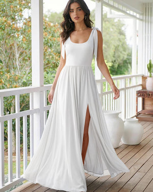 Chiffon A Line Square Neck Long Bridesmaid Dresses