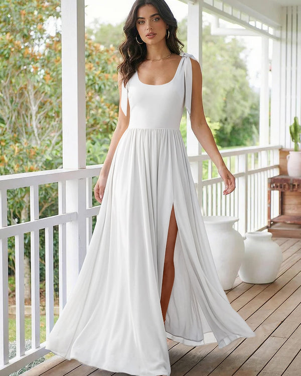Chiffon A Line Square Neck Long Bridesmaid Dresses