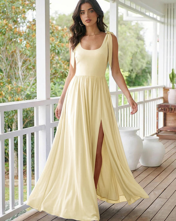 Chiffon A Line Square Neck Long Bridesmaid Dresses
