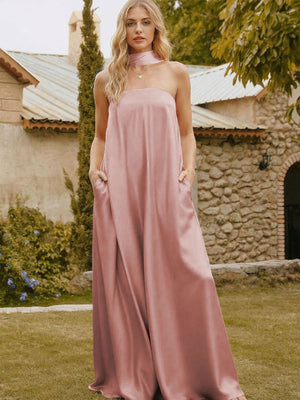Satin Simple Strapless Long Formal Dresses
