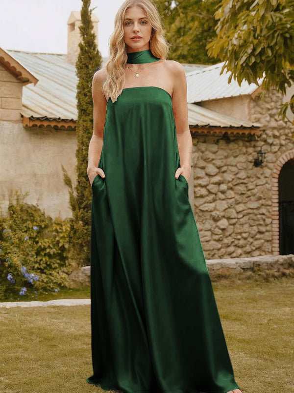 Satin Simple Strapless Long Formal Dresses