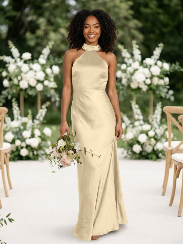 Satin Mermaid Halter Long Bridesmaid Dresses