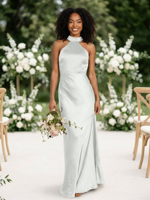 Satin Mermaid Halter Long Bridesmaid Dresses