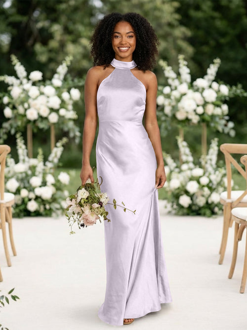 Satin Mermaid Halter Long Bridesmaid Dresses