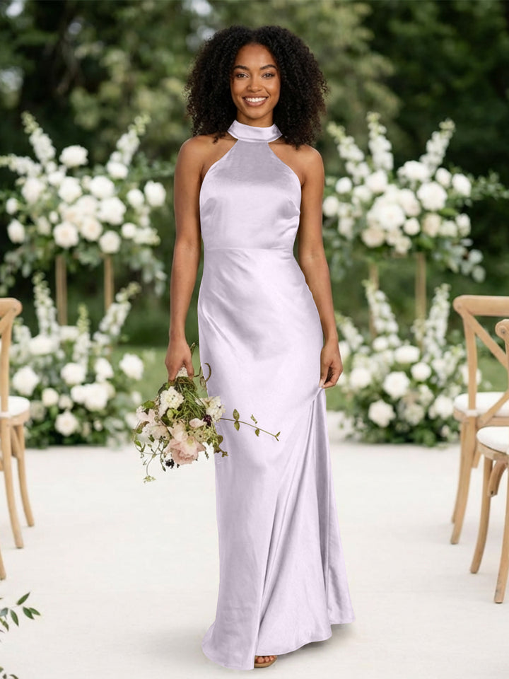 Satin Mermaid Halter Long Bridesmaid Dresses