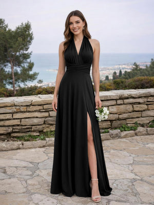 Jersey A Line V Neck Long Bridesmaid Dresses
