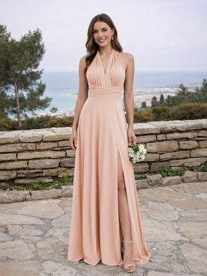 Jersey A Line V Neck Long Bridesmaid Dresses