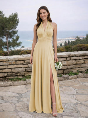 Jersey A Line V Neck Long Bridesmaid Dresses