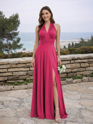 Jersey A Line V Neck Long Bridesmaid Dresses