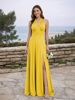 Jersey A Line V Neck Long Bridesmaid Dresses