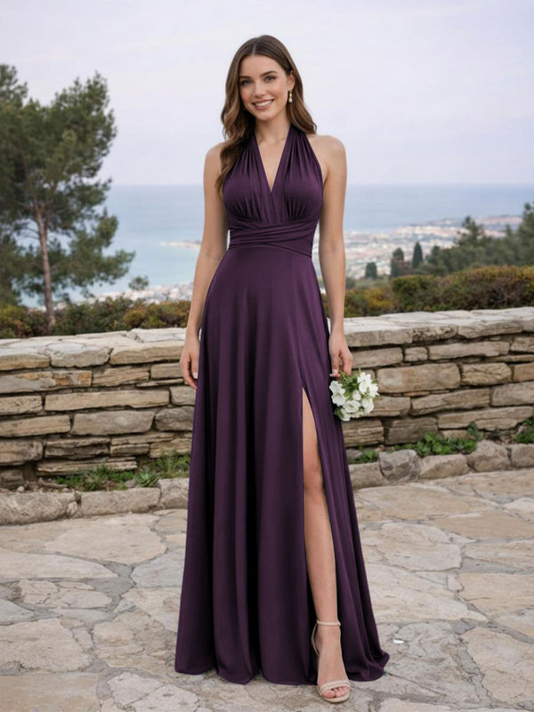 Jersey A Line V Neck Long Bridesmaid Dresses