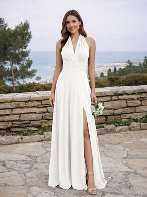Jersey A Line V Neck Long Bridesmaid Dresses
