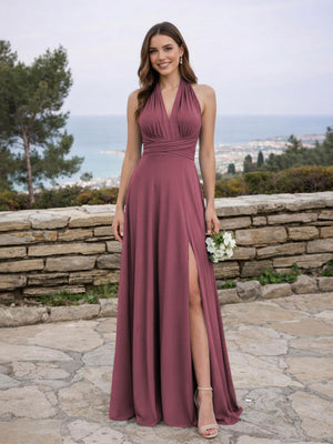 Jersey A Line V Neck Long Bridesmaid Dresses