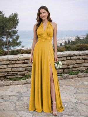 Jersey A Line V Neck Long Bridesmaid Dresses