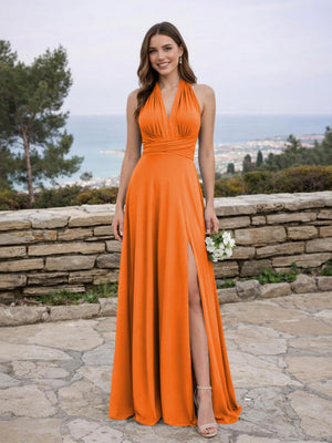 Jersey A Line V Neck Long Bridesmaid Dresses