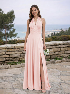 Jersey A Line V Neck Long Bridesmaid Dresses