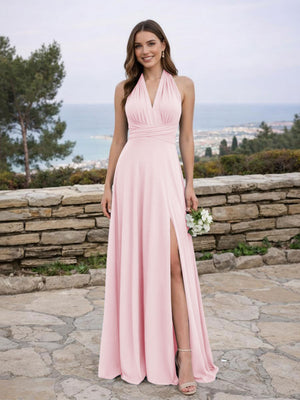 Jersey A Line V Neck Long Bridesmaid Dresses