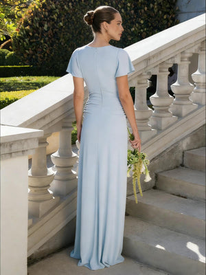 Jersey Simple Scoop Neck Long Bridesmaid Dresses