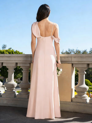 Satin Mermaid Asymmetric Neck Long Bridesmaid Dresses