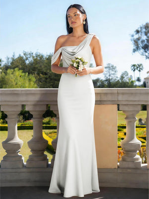 Satin Mermaid Asymmetric Neck Long Bridesmaid Dresses