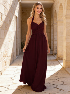 Halter Chiffon A Line Bridesmaid Dresses with Pleated