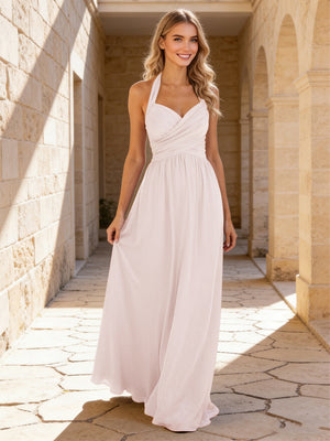 Halter Chiffon A Line Bridesmaid Dresses with Pleated