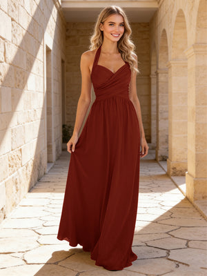 Halter Chiffon A Line Bridesmaid Dresses with Pleated