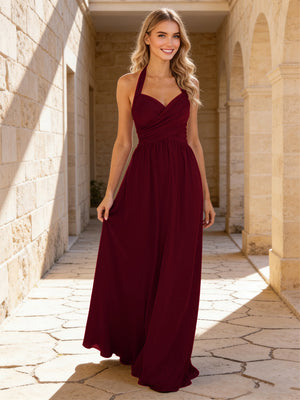 Halter Chiffon A Line Bridesmaid Dresses with Pleated