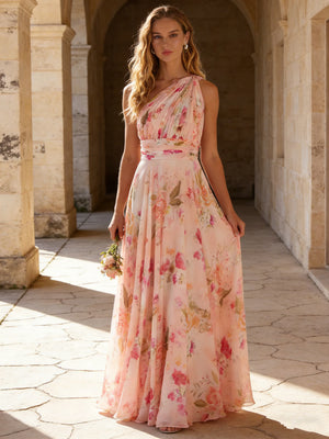 Chiffon Floral One Shoulder A Line Bridesmaid Dresses