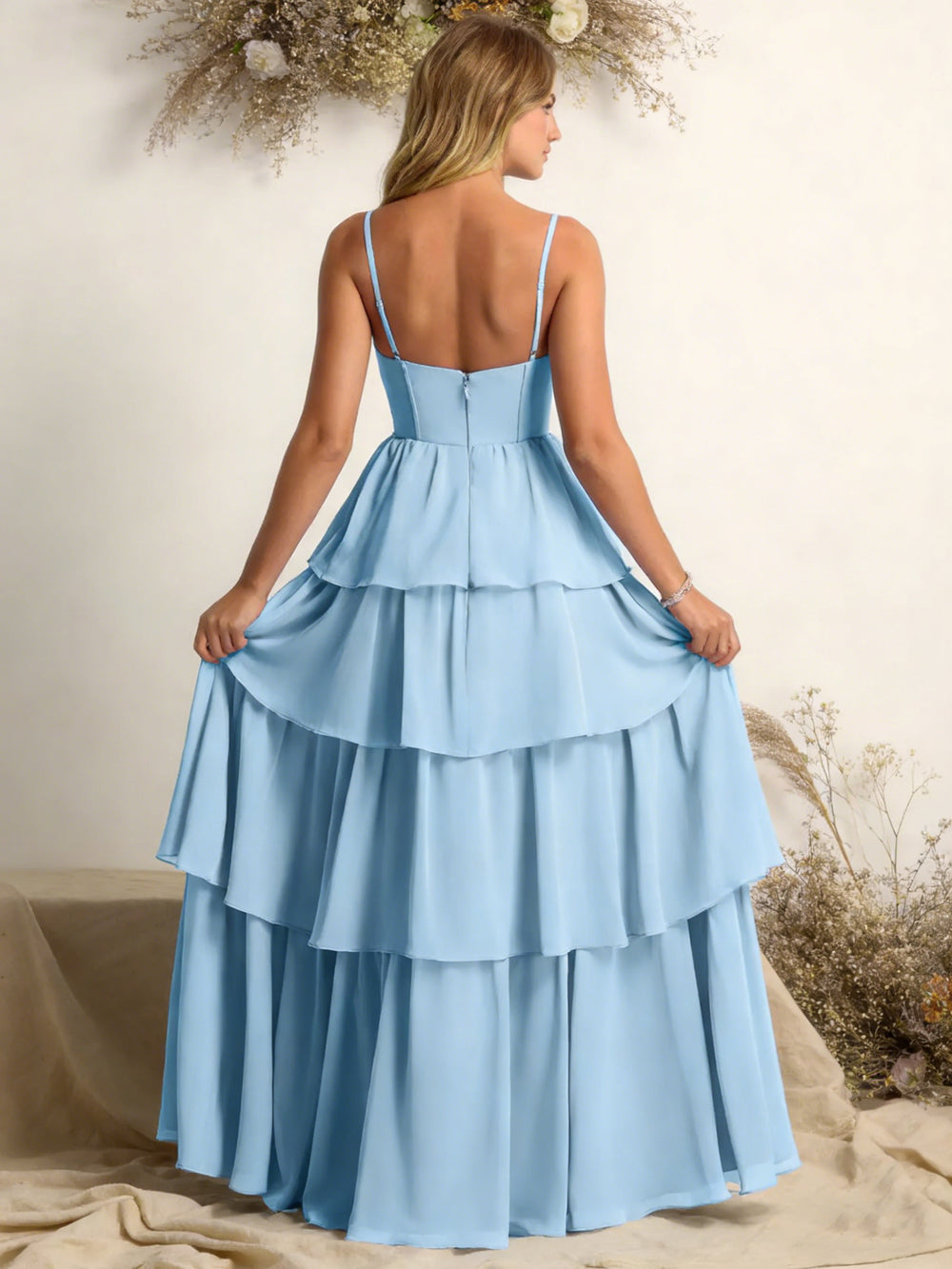 Chiffon Spaghetti Straps Layered Bridesmaid Dresses