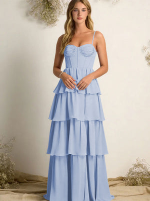 Chiffon Spaghetti Straps Layered Bridesmaid Dresses