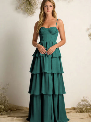 Chiffon Spaghetti Straps Layered Bridesmaid Dresses