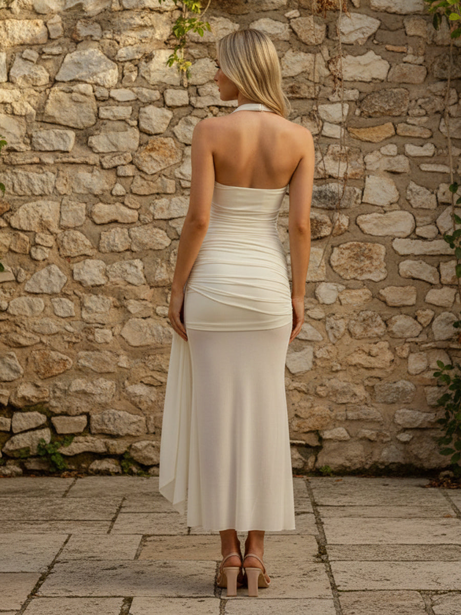 Halter Tea Length Sheath Maxi Dresses with Scarf