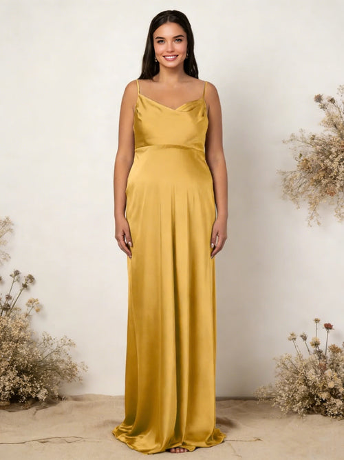 Satin Spaghetti Straps A Line Maxi Dresses