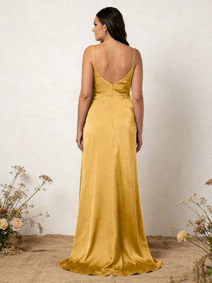 Satin Spaghetti Straps A Line Maxi Dresses