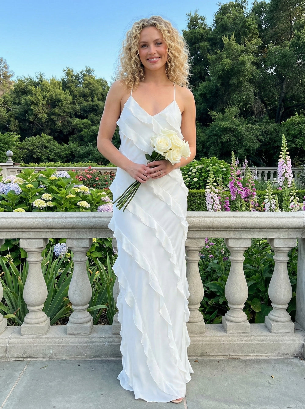 Chiffon Ruffled Spaghetti Straps Sweetheart Maxi Bridesmaid Dresses