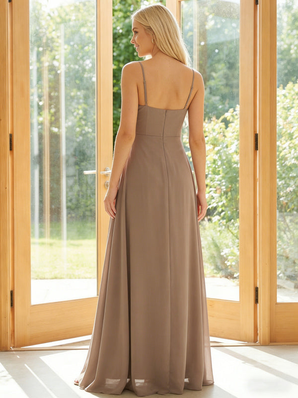 Chiffon Spaghetti Straps Sweetheart Maxi Bridesmaid Dresses