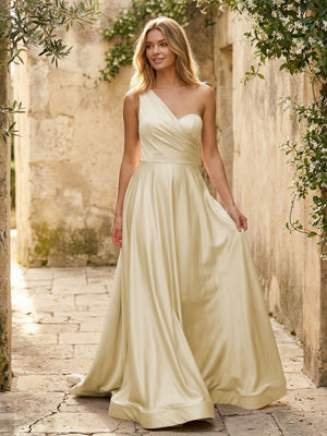 Satin A Line One Shoulder Princess Corset Bridesmaid Dresses