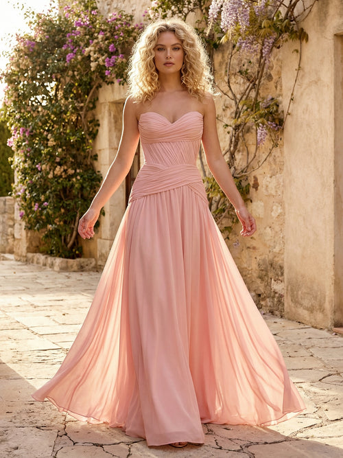 Chiffon A Line Sweetheart Pleated Corset Bridesmaid Dresses