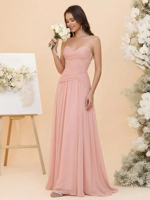 Chiffon A Line Sweetheart Pleated Corset Bridesmaid Dresses