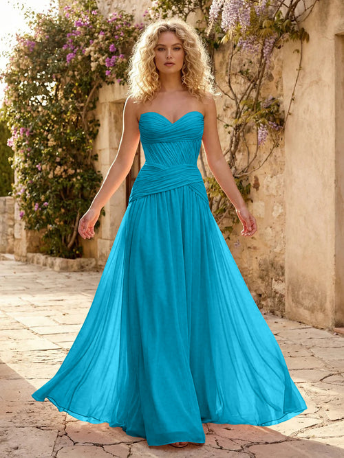 Chiffon A Line Sweetheart Pleated Corset Bridesmaid Dresses