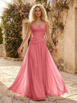 Chiffon A Line Sweetheart Pleated Corset Bridesmaid Dresses