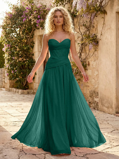 Chiffon A Line Sweetheart Pleated Corset Bridesmaid Dresses