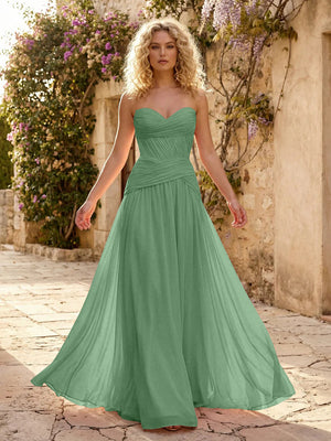 Chiffon A Line Sweetheart Pleated Corset Bridesmaid Dresses
