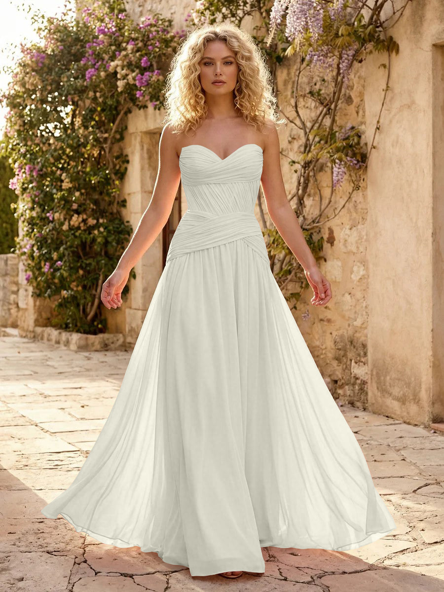 Chiffon A Line Sweetheart Pleated Corset Bridesmaid Dresses